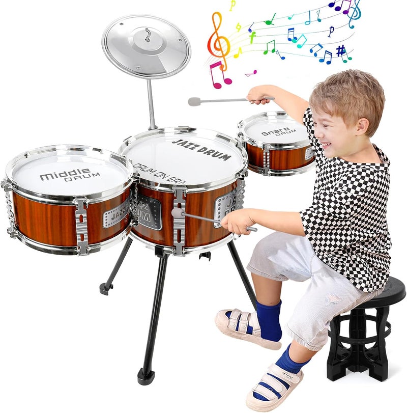 TWFRIC Kids Drum Set Music Toy Drum Set for Toddlers Ages 3-5 Jazz Drums Kit with Stool, 3 Drums Percussion Musical Instruments Toys for 3 4 5 Year Old Boys Girls Gifts - Image 1